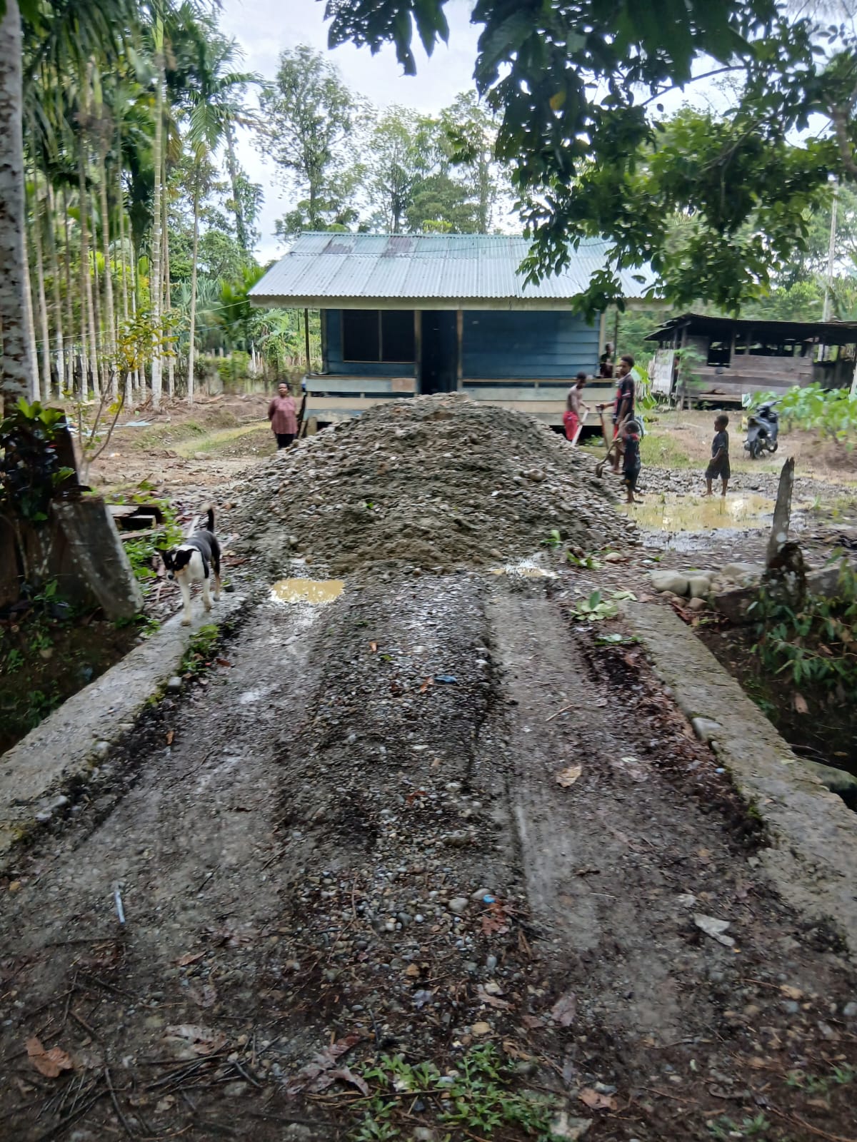 Timbunan yang telah ditumpahkan di halaman rumah dan siap untuk ditarakan