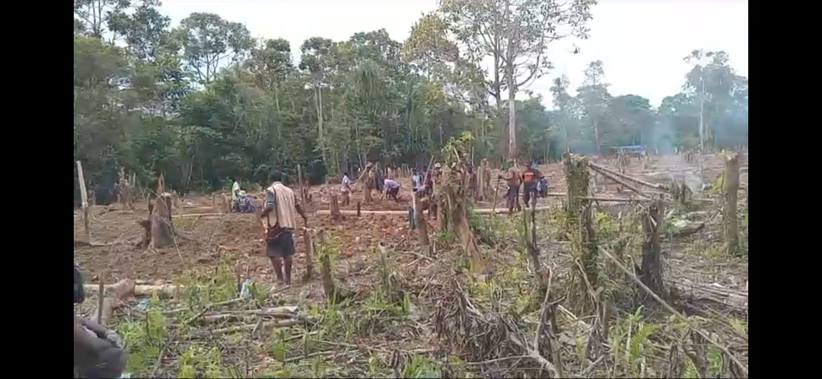 Warga saat menanam bibit keladi dilahan yang telah disepakati bersihkan 
