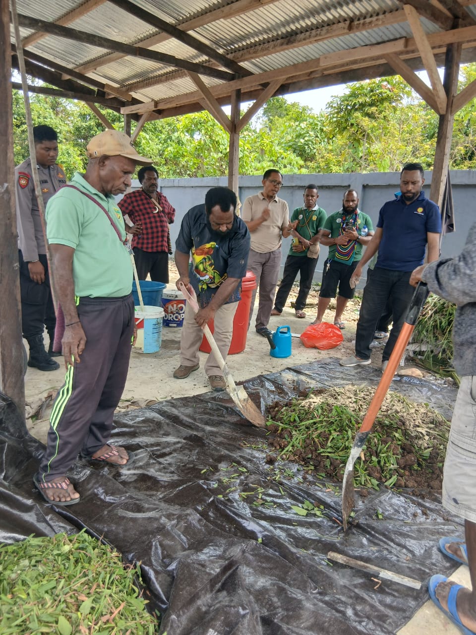 Proses pencampuran tumbuhan dan kotoran ternak